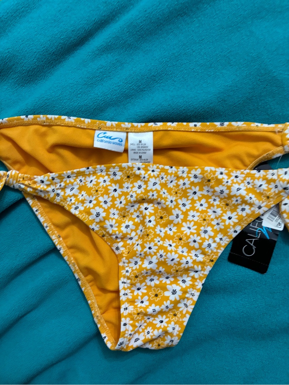 California Waves for Macys Yellow Floral Bikini Bottom with White Flowers